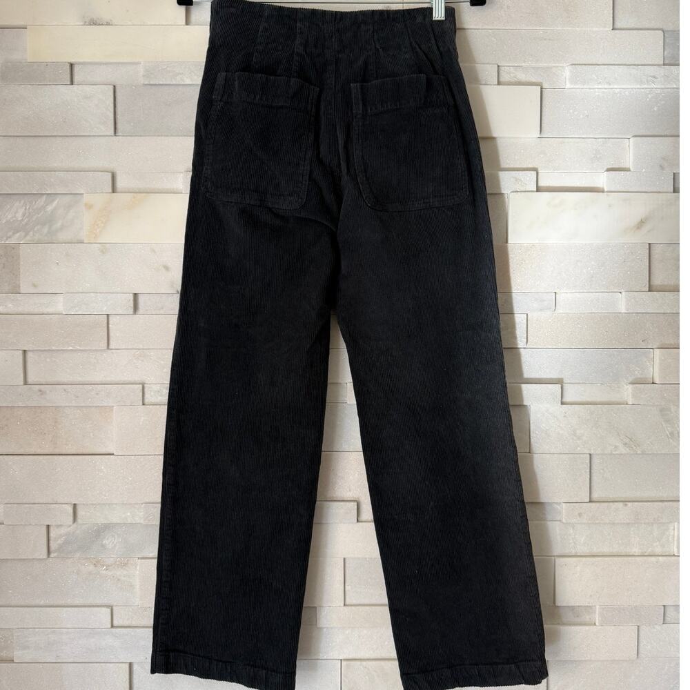 RAQUEL ALLEGRA Black Straight Leg Hi-rise Corduroy Patch Pockets Pants Jeans XS